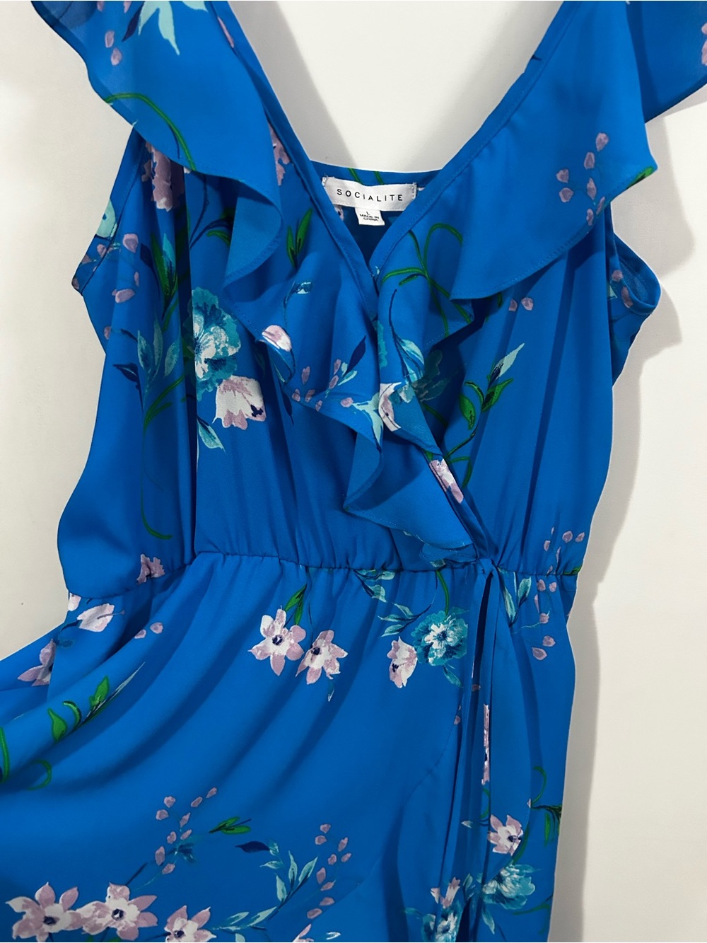 Socialite Royal Blue Floral Ruffle Sundress for Girls